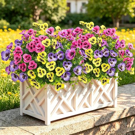 9Pcs Fleurs Artificielles Pensée Arbustes avec Feuilles d'Eucalyptus Faux Plantes Fleurs Artificielles Violette Fleurs en Plastique pour Décor Extérieure Jardin Balcon Fenêtre Patio Fleurs (1/5)