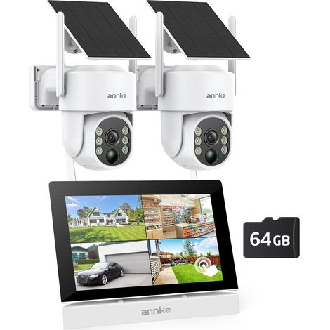 Kit Surveillance sans Fil avec Écran LCD 7", 4CH 5MP NVR avec Écran Tactile IPS, 2 x 4MP PT Caméras Solaire Exterieur WiFi, Vision Nocturne Couleur, Détection Humaine, Audio Bidirectionnel (1/5)