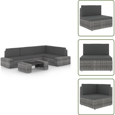 Divano in acciaio - vidaXL Set Divani da Giardino 5 pz con Cuscini in Polyrattan Grigio - Tavolino da giardino