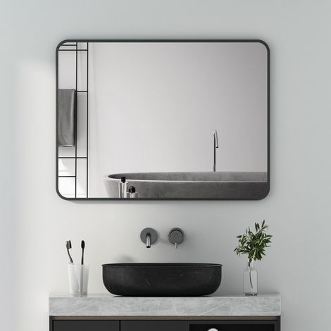 Boromal Spiegel Schwarz 40x60cm Schwarzer Spiegel Rechteckiger Metallrahmen Wandspiegel für Badezimmer, Waschräume, Schlafzimmer (1/5)
