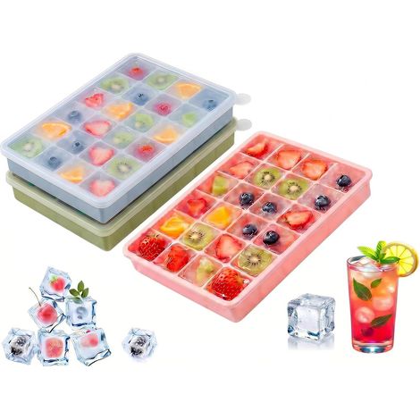 Bac à Glacon avec Couvercle, Moules à Glaçons en Silicone avec 24 Cavités, Glaçons Carrés de 2.3 cm Ice Cube Tray pour Le café Whisky Et Les Cocktails (Bleu (1/5)