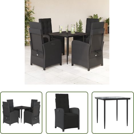 vidaXL Gartenessgruppe - 5-tlg. Garten-Essgruppe mit Kissen Schwarz Poly Rattan (1/5)