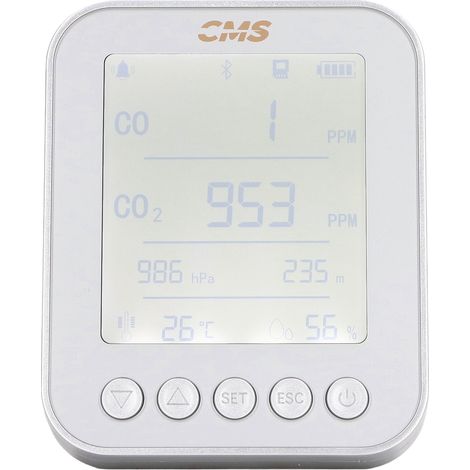 Moniteur de qualité de l'air 6 en 1 : CO₂, pression atmosphérique, altitude, température, humidité, surveillance en temps réel, USB, argent. (1/5)