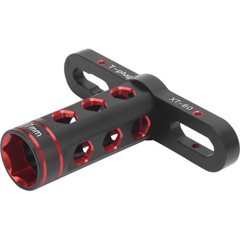 17 mm/0,7 Zoll RC-Sechskantmutter-Steckschlüssel aus Aluminiumlegierung mit T-Hülse, Wartungswerkzeug für 1/8 RC Offroad-Rennwagen (Rot) (1/5)