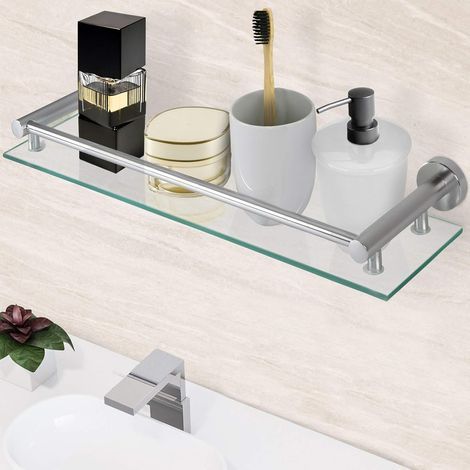 TAISHENGDA-Tablette pour Salle de Bain - Murale, en Verre Trempé et Aluminium, Largeur 40 cm, Matériel de Montage Inclus, Argenté - Étagère pour Salle de Bain (1/5)