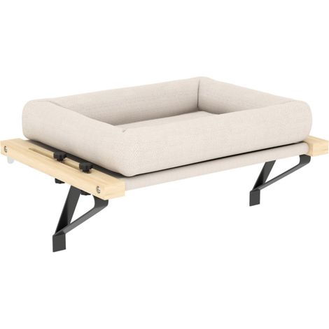 Maisonnette pour Chat Blanche - Niche avec Support pour Rebord de Fenêtre et Radiateur - Cadre en Bois et Coussin Inclus 50x36x24cm (1/5)