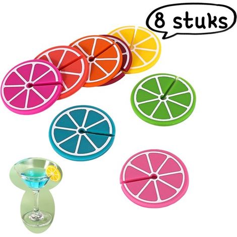 Lot de 8 étiquettes pour verres à vin en Siliconen - Marqueur lavable et réutilisable - Couleurs assorties (1/5)