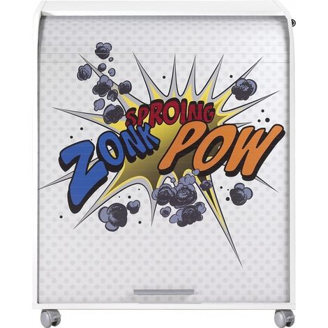 Bureau informatique blanc à rideau imprimé zonk pow Must 80cm (1/4)