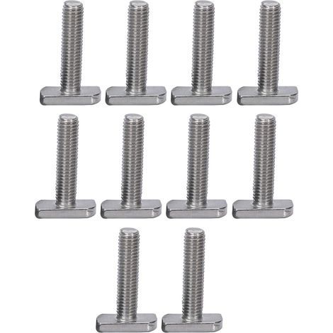 Lot de 10 boulons en T M10 x 25 mm en acier inoxydable à tête de marteau fileté complet pour système photovoltaïque profilé en aluminium (1/5)