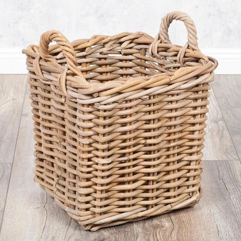 Panier carré en rotin BAKUL, gris, 30x30cm, avec poignées (1/5)