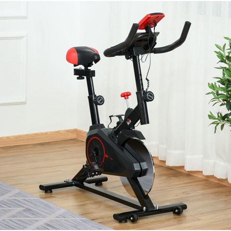 Home trainer 85x46x114 cm, sella ampia imbottita, display LCD, resistenza regolabile, acciaio nero (1/5)