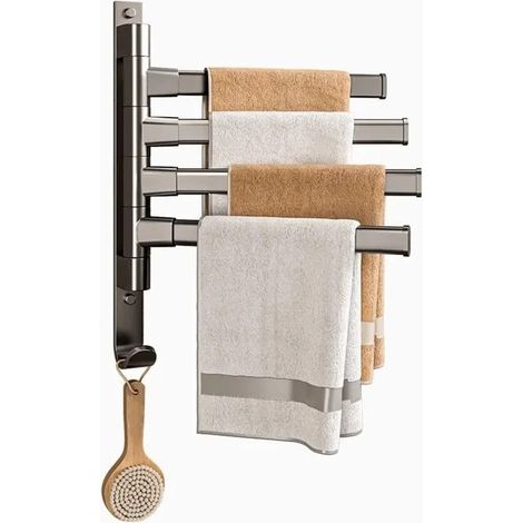 Porte-serviettes pivotant, 4 bras, mural, aluminium, rotation à 180°, salle de bain et cuisine (1/5)