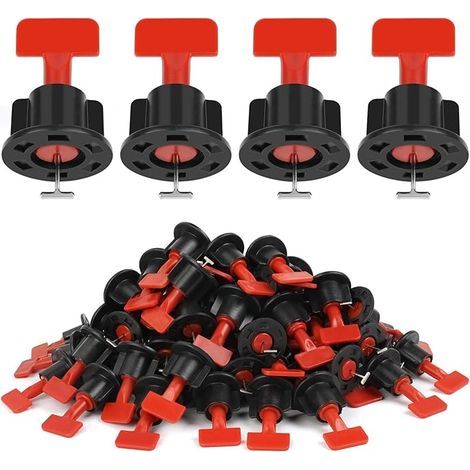 Niveleur de Carrelage, 50 Pièces Réutilisables Kit Nivellement Carrelage Niveleur Cale Carrelage Autonivelant, redresseurs de carreaux avec broches interchangeables 1,5 - Rouge et noir (1/5)