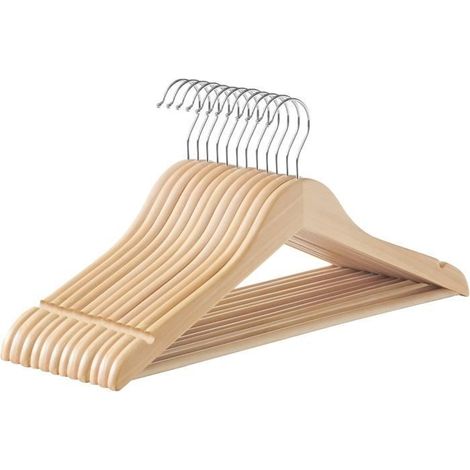Cintres en Bois - Non spécifié - Lot de 12 - Antiglisse - Barre Antidérapante - Crochet Pivotant 360° (1/4)
