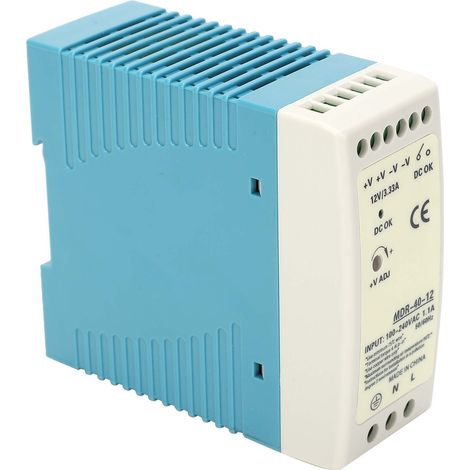 Alimentation DIN rail 40W 12V compacte 100-240VAC, convertisseur AC/DC pour applications industrielles, MDR-40-12