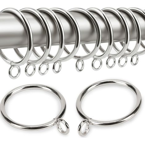 Lot de 20 anneaux de rideau suspendus avec œil fixe et crochets, diamètre intérieur 38mm, couleur argenté. Convient pour rideaux et tringles (1/5)