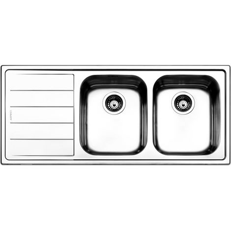 APELL LN1162ILBC Serie Linear Lavello da Incasso 2 Vasche con Gocciolatoio a Sinistra in Acciaio Inox Spazzolato (116x50 cm) colore Inox (1/2)