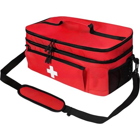 Erste-Hilfe-Tasche groß, rot, mit Schultergurt, Organizer, wasserabweisend