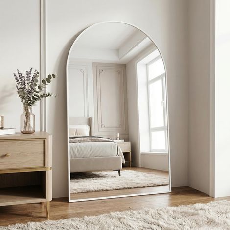 Miroir mural rond en aluminium avec cadre blanc, 120x80 cm. Cadre en alliage d'aluminium résistant aux chocs. Miroir de salle de bain. Peut être posé contre le mur ou accroché. Miroir (1/5)
