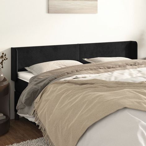 Tête de lit avec oreilles Panneau de lit pour Lit adult Décoration murale Noir 183x16x78/88 cm Velours XJDT499674 (1/5)