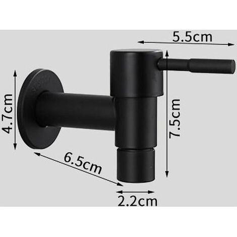 RHG Robinet mural rapide noir à usage unique pour salle de bains, en acier inoxydable, adapté pour une utilisation en extérieur comme robinet de jardin, ou pour machine à laver dans la mai (1/4)