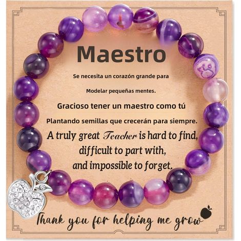 Bracelet renard en agate rose pour professeurs et remises de diplômes, cadeau idéal pour la Fête des Professeurs et l'école, bracelet vintage à perles rondes (1/4)