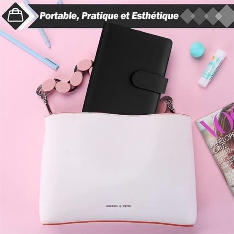 Classeur Budget - Format A6 - 12 Pochettes Transparentes À Fermeture Éclair - Noir - 1 Pièce (1/4)