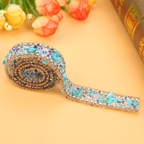 GY02412-01 Bande de galets de jadéite, 2 cm de large, longue, dos adhésif, strass thermocollés, 1 mètre de long, ornement en strass adhésif pour tiges de chaussures (1/2)