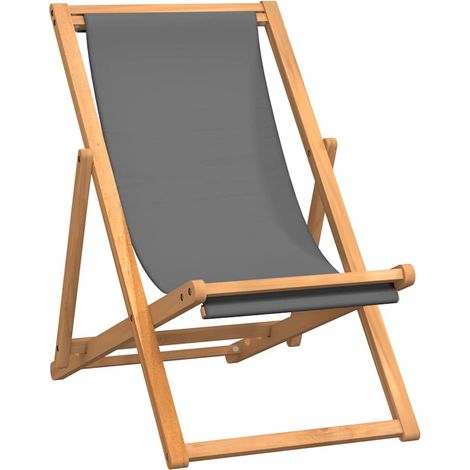 Chaise de plage pliable - Chaise d'extérieur pour terrasse/jardin Bois de teck solide Gris BV538599 - BonneVie (1/5)