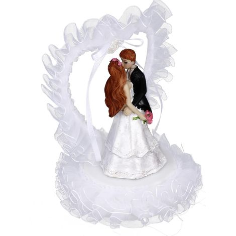 Figurine de Gâteau Mariage en Résine Peinte à la Main Ornement Couple Mariés de Cœur Décoration Gâteau Fête de Mariage Accessoire Romantique pour Table de Dessert (1/5)