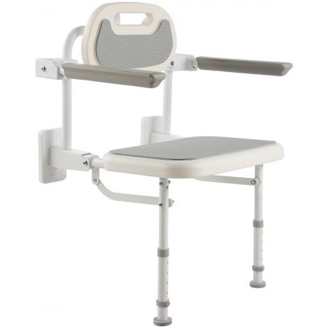 Asiento de Ducha Abatible HDPE, Silla de Ducha Plegable Montaje en Pared con Respaldo, Reposabrazos y Patas Antideslizantes, Marco de Acero Inoxidable, Carga de 150 kg, para Adultos, Mayores (1/5)
