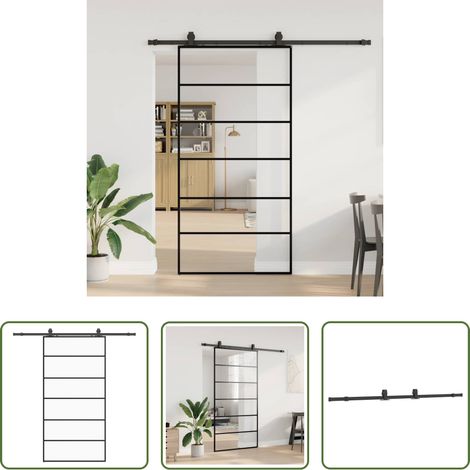 Sécurité - Porte coulissante kit de quincaillerie noir 102x205cm verre ESG (1/5)