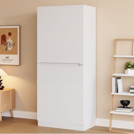 Armoire 70 x 40 x 170 cm à 2 portes avec penderie et compartiments de rangement, blanc DESVIAE (1/5)