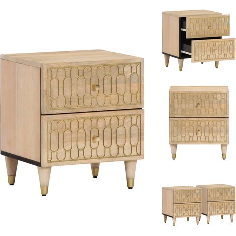 Tables de chevet 2 pcs 40x33x46 cm Bois de manguier solide - Table De Chevet - Mobilier Chambre - Table Nuit - Bois Massif - Manguier (1/5)