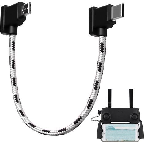 Micro-USB-auf-USB-C-Fernbedienungskabel für Drohnen, Nylon-Micro-USB-auf-USB-C-Kabel, 14,5 cm, rechtwinkliger Stecker, Datenübertragung, kompatibel mit DJI Mavic Mini/SE/Air/Pro/Spark Fernsteuerung (1/5)