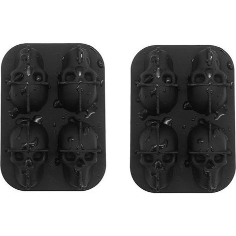 Ice Cube Tray - Silicone Skull Shape - 4 Compartments - Sealed Lid - For Cocktails Whiskey Iced Drinks - 2 Pieces (1/5)