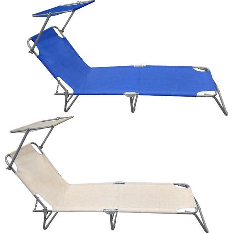 1 Pezzo Lettino Mare Spiaggia Piscina in Metallo e Tessuto con Tettuccio 2 Colori (1/2)