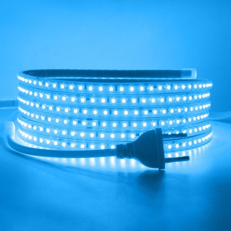 Connexion à 220-240 V CA - Bande LED, 120 LEDs/m SMD2835 Flexible Superbright - Guirlande lumineuse auto-adhésive avec prise pour Noël (6 m, bleu glace) (1/5)