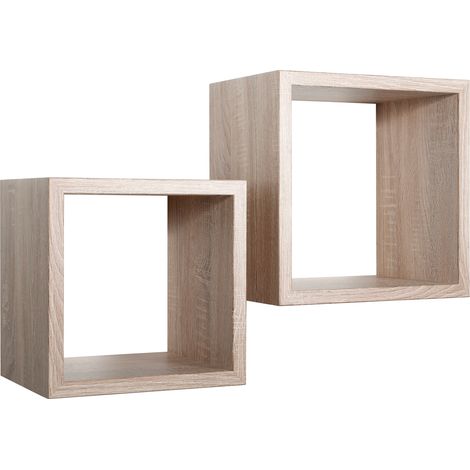 Set 2 Mensole Cubo da Parete Quadrato in Fibra di Legno Q-Bis Maxi Rovere Naturale/Sagerau (1/5)