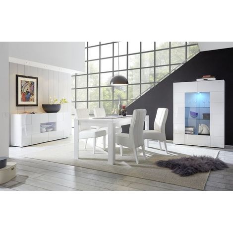 Table de salle à manger moderne laquée blanc brillant Milenor (1/2)