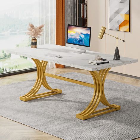 Computertisch, doppelte C-förmige Beine, 159 x 80 x 75 cm, Schreibtisch fürs Homeoffice