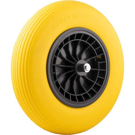 Roue de brouette increvable - 4.80/4.00-8 - Avec essieu - Jaune (1/2)