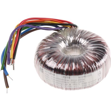 Transformateur torique RS PRO 2 sorties, 115 V ac, 230 V ac 2 x 12V c.a., 160VA ( Prix pour 1 )