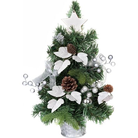 Baum MagicHome Weihnachten, verziert, silber, mit Blättern, 40 cm