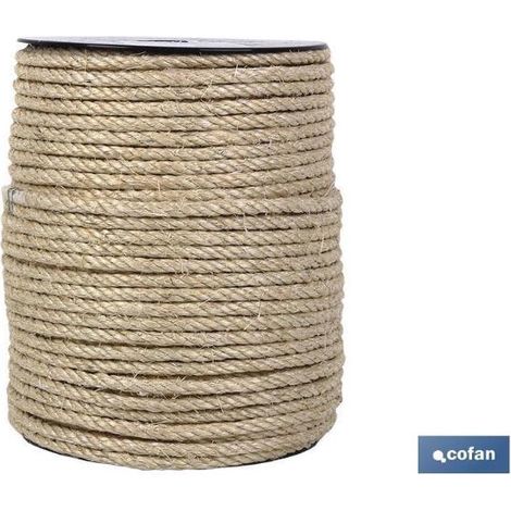 COFAN cuerda sisal 4 cabos 8 mm 50 mts natural , Cuerda de sisal torcida a 4 cabos sin alma en fibra natural, muy flexible obtenida de la pita. Indicada para decoración, deportes, (1/4)