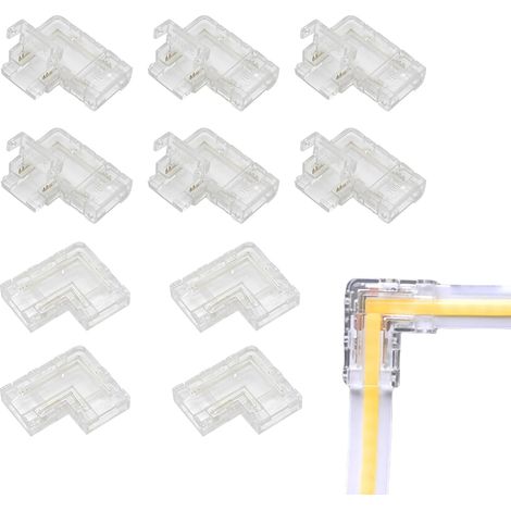 Connecteurs 2 broches en L transparents sans soudure pour bandes COB LED,10mm - jonctions d'angle à 90° pour bandes LED monocolores 5V/12V/24V (10 pièces) - connexion d'angle sans soudure (1/5)