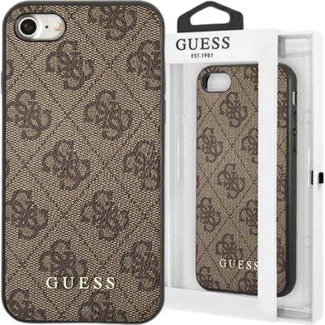 Funda rígida Guess GUHCI8G4GFBR para iPhone SE 2022/2020/7/8, color marrón/marrón, 4G, metalizada, con logo dorado. (1/5)