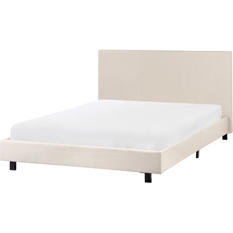 Cama doble tapizada 140 x 200 cm con somier y cabecero beige Albi
