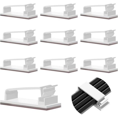 10 clips autoadhesivos de sujeción, soportes duraderos para TV, PC y portátil (blanco) (1/5)