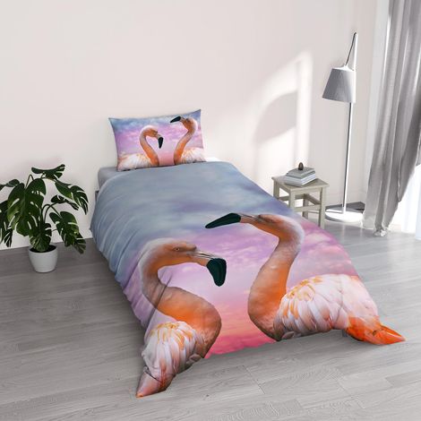 Parure Housse de Couette en Microfibre avec Impression numérique Goodnight, Flamingo (1/5)